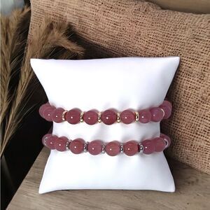 NWT Wool + Pepper Co. Strawberry Quartz Beaded Bracelet with gold or silver